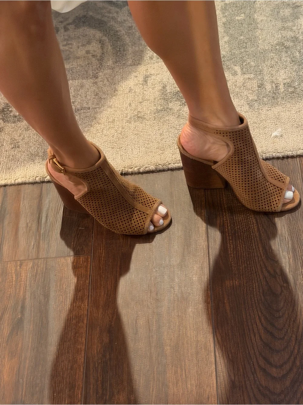 Tori Burch Perforated Block Heel Peep-Toe Sandals
